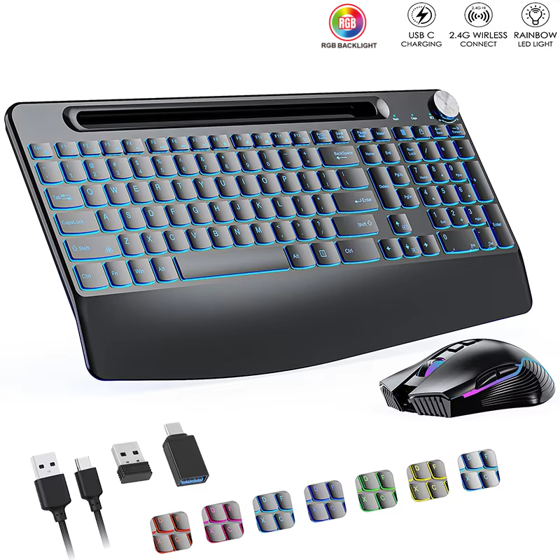 Gaming Keyboard And Mouse Set - 2.4G&Type-C Wireless Keyboard Mouse Combo with