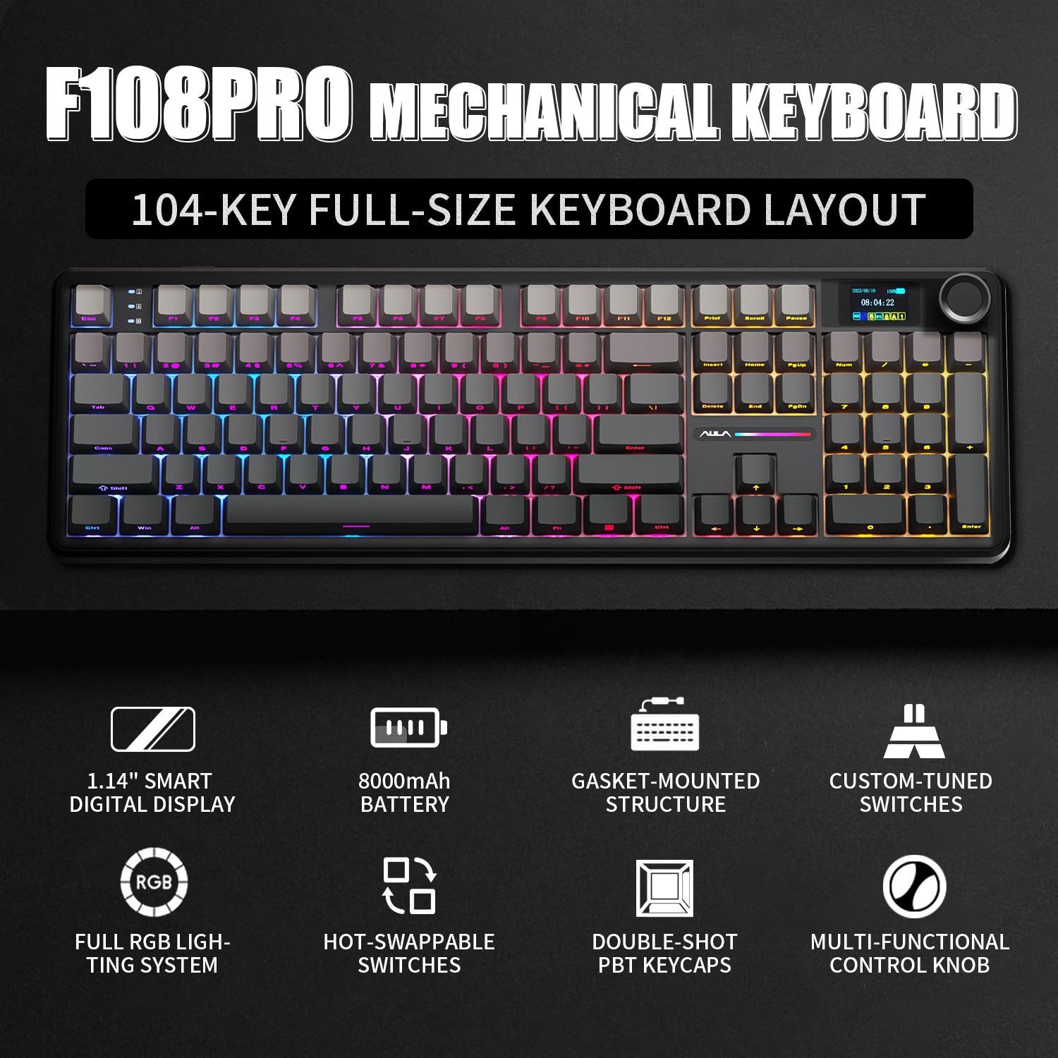 Gaming Keyboard Blue - AULA F108 PRO Mechanical Keyboard Custom