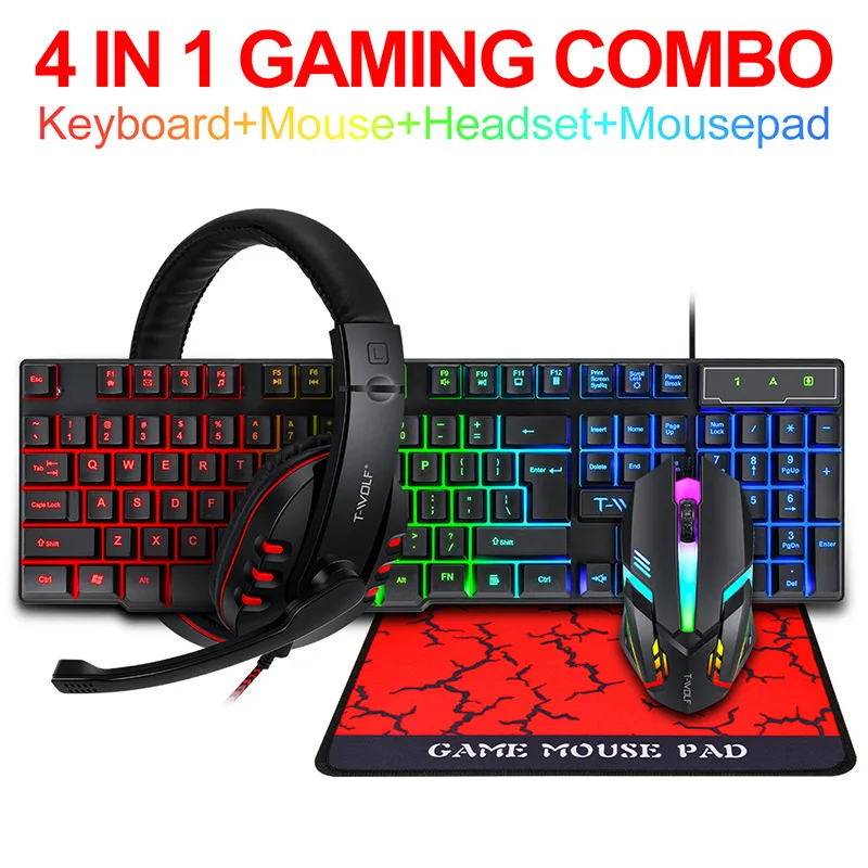 T-WOLF Game Four Piece TF800 I - Gaming Keyboard And Mouse Set ulasan dan harga