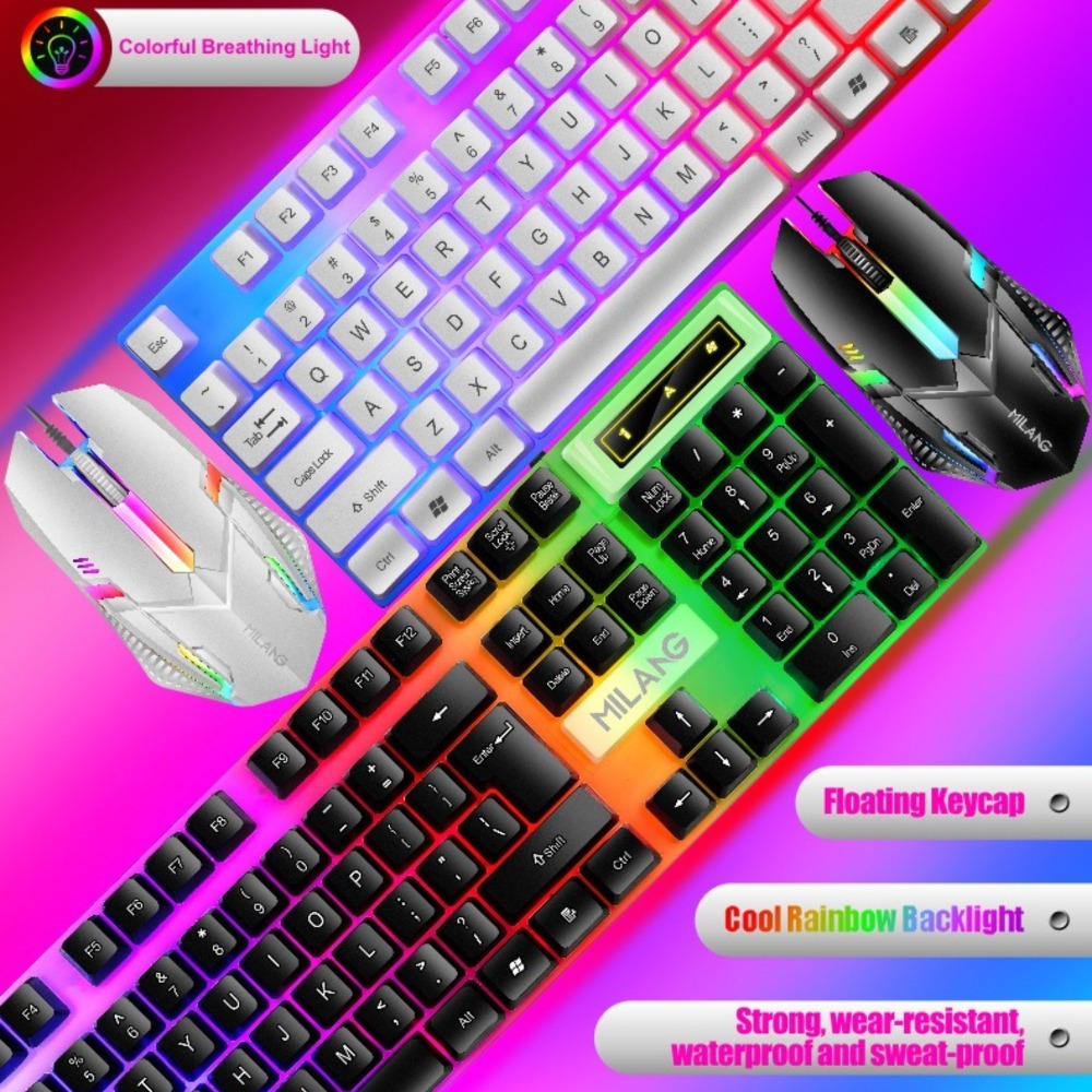 USB wired rainbow backlit keyb - Gaming Keyboard And Mouse Set ulasan dan harga