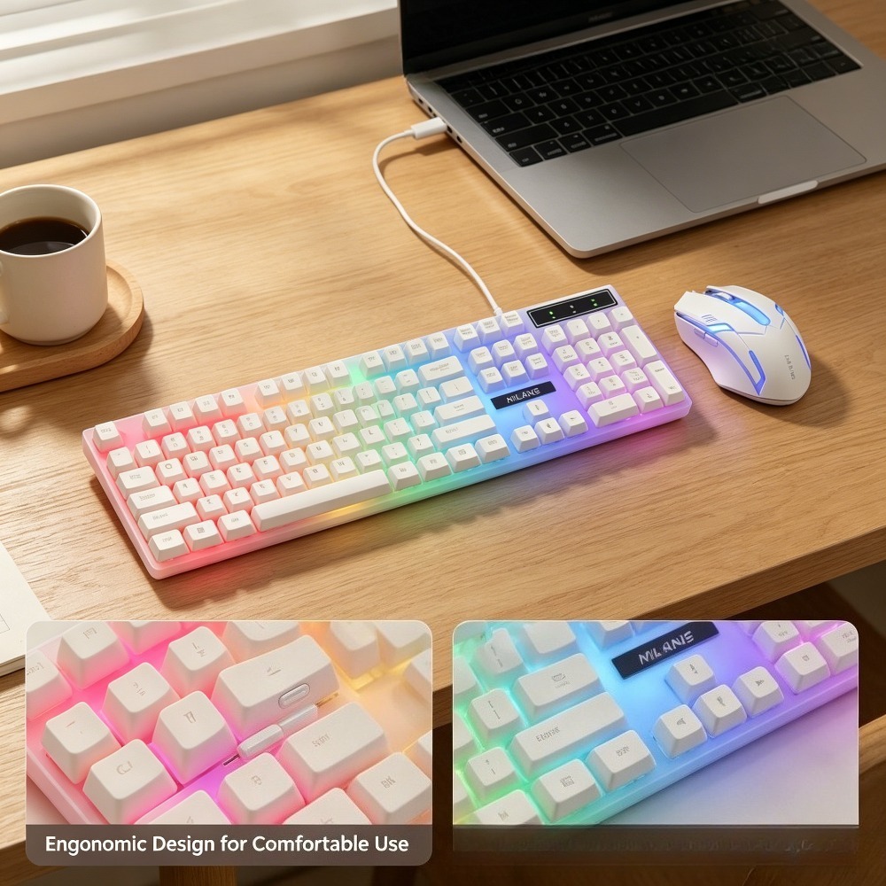 USB wired rainbow backlit keyb - Gaming Keyboard And Mouse Set ulasan dan harga