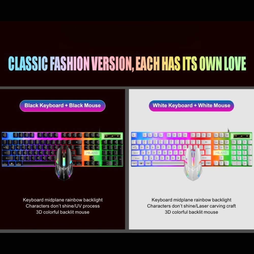 USB wired rainbow backlit keyb - Gaming Keyboard And Mouse Set ulasan dan harga