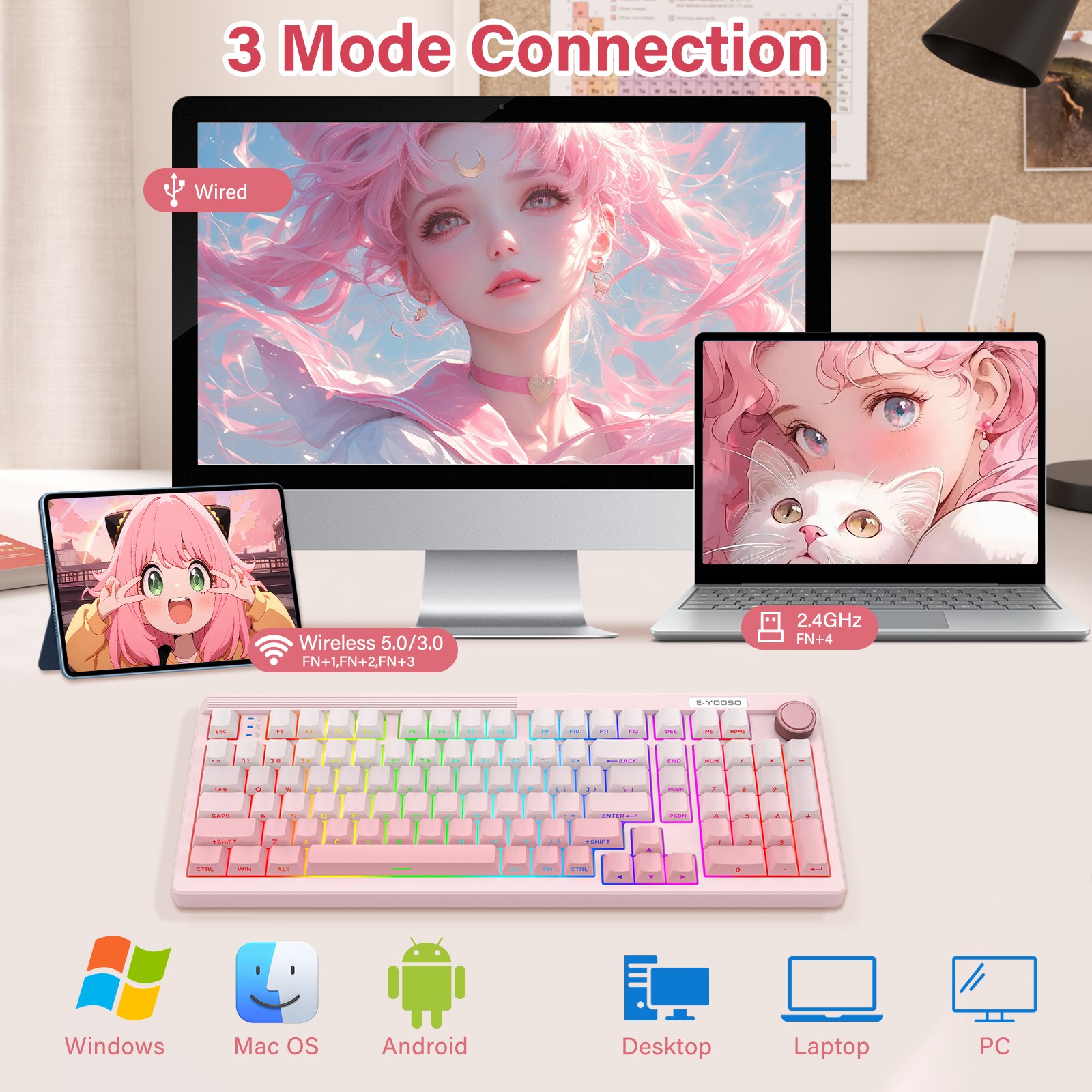 E-YOOSO 98-Key Wired Tri-mode  - Gaming Keyboard E Yooso ulasan dan harga