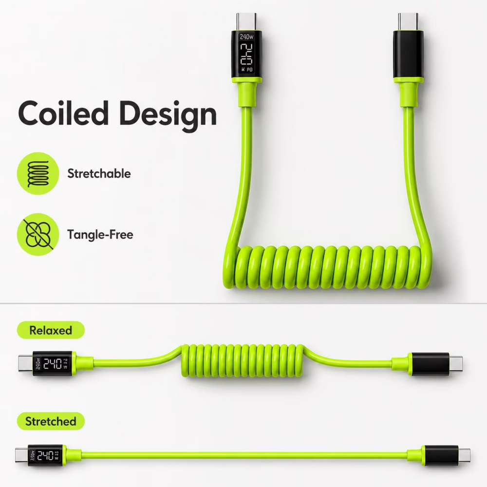 240W USB C/USB-A to C Coiled C - Coiled Usb Cable ulasan dan harga